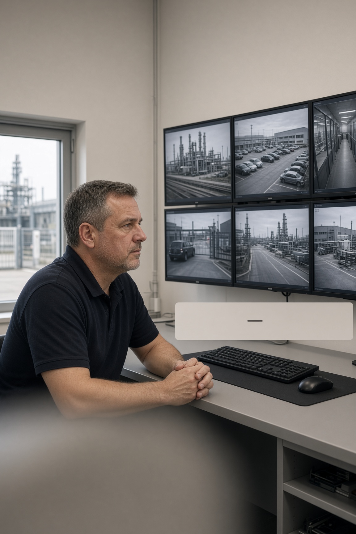Arbeitsplatz mit Videowall zur Kameraüberwachung